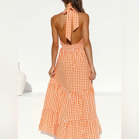 Orange Checker Maxi Dress - Picture 2 of 3